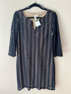 Emma & Michele Lace Overlay Long Sleeve Sheath Dress